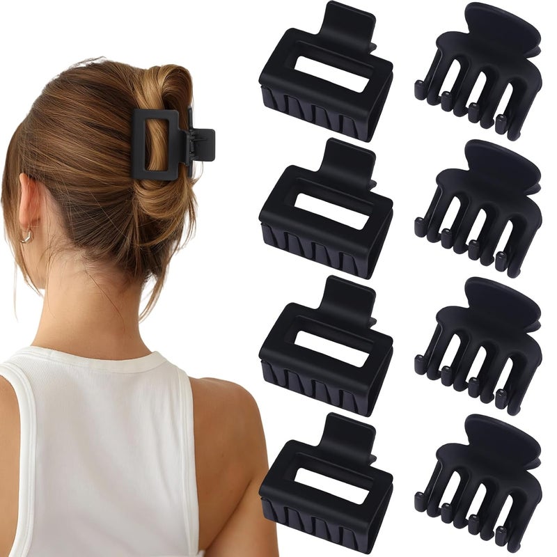 USDNICE Medium Hair Clips Combination 2 Styles Small Claw Clips for Thin Hair 8 Pcs Matte Non-slip Rectangle Jaw Clips Square Hair Accessories for Women and Girls (Black) - Image 2